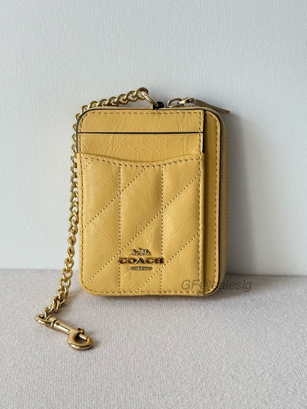 NWT Coach Zip Card Case With Quilting Gold/Soft Yellow CEC51